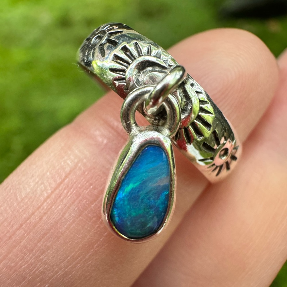 Sterling silver and opal charm ring - size 6.5
